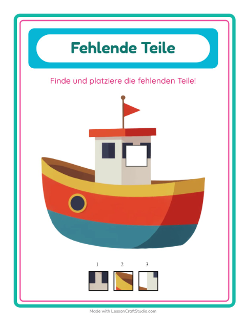 Vorschau: Was fehlt-Arbeitsblatt mit Spielzeug für Kindergarten