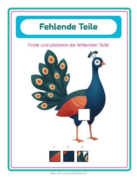 Vorschau: Was fehlt-Arbeitsblatt mit Vögel für Kindergarten