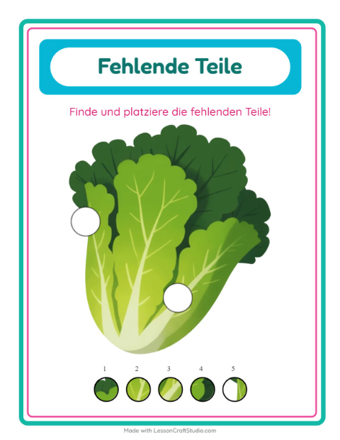 Vorschau: Was fehlt-Arbeitsblatt mit Gemüse für Kindergarten