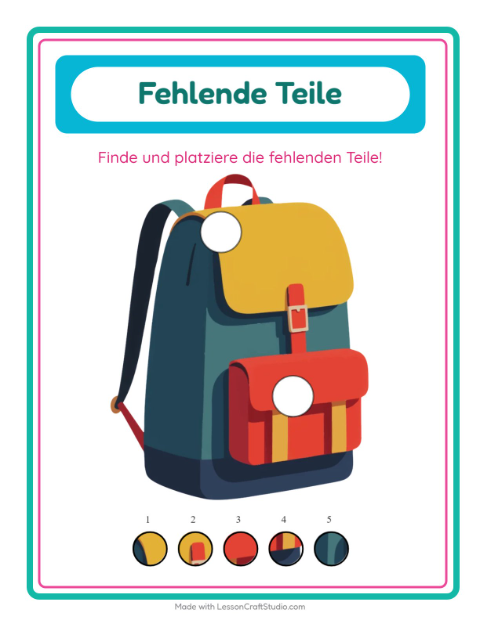 Vorschau: Was fehlt-Arbeitsblatt mit Klassenzimmer für Kindergarten