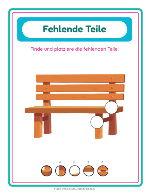 Vorschau: Was fehlt-Arbeitsblatt mit Möbel für Kindergarten