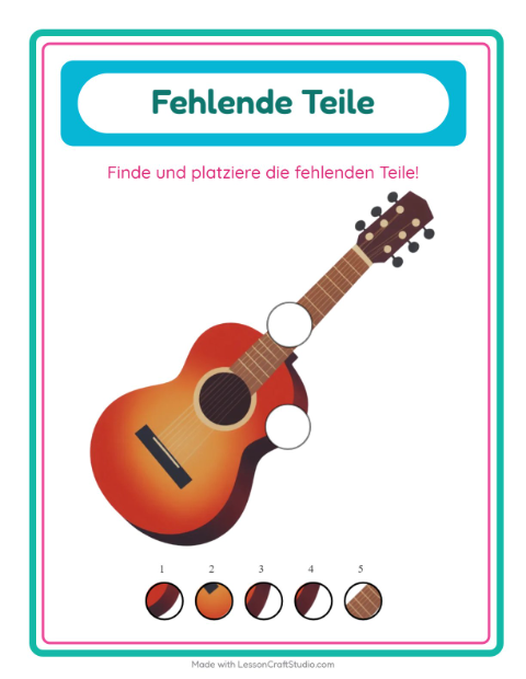 Vorschau: Was fehlt-Arbeitsblatt mit Musik für Kindergarten