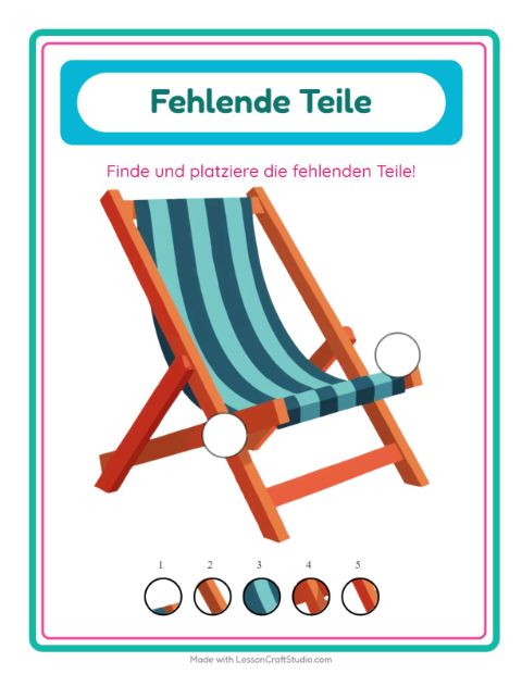 Vorschau: Was fehlt-Arbeitsblatt mit Strand für Kindergarten