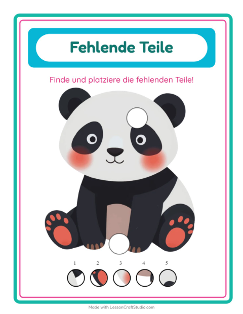 Vorschau: Was fehlt-Arbeitsblatt mit Tiere für Kindergarten