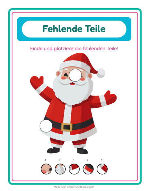 Vorschau: Was fehlt-Arbeitsblatt mit Weihnachten für Kindergarten