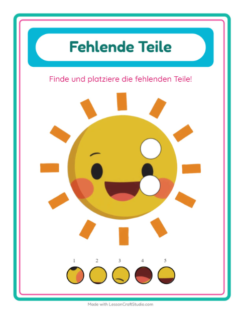 Vorschau: Was fehlt-Arbeitsblatt mit Wetter für Kindergarten