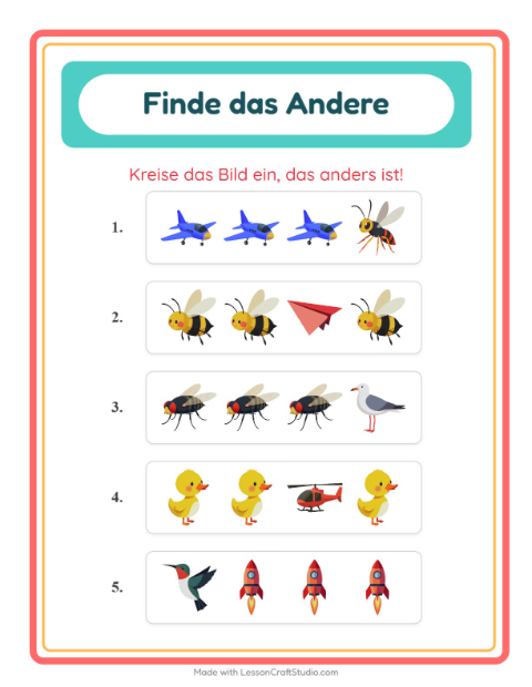 Vorschau: Was passt nicht-Arbeitsblatt mit Dinge die fliegen für Kindergarten
