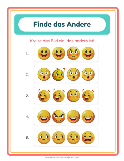 Vorschau: Was passt nicht-Arbeitsblatt mit Emotionen für Kindergarten