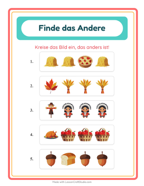 Vorschau: Was passt nicht-Arbeitsblatt mit Erntedankfest für Kindergarten