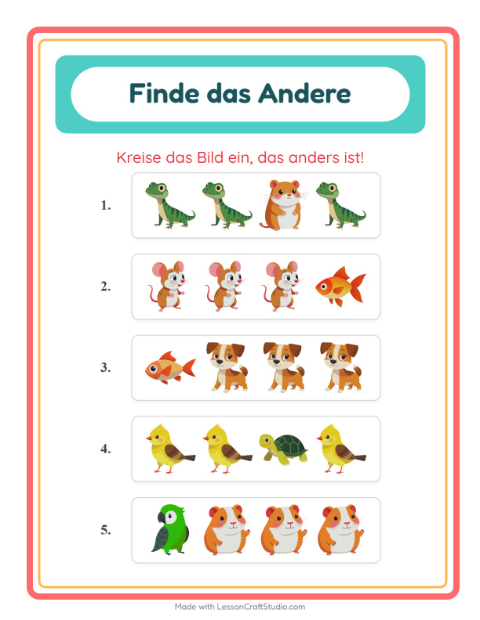Was passt nicht – Haustiere