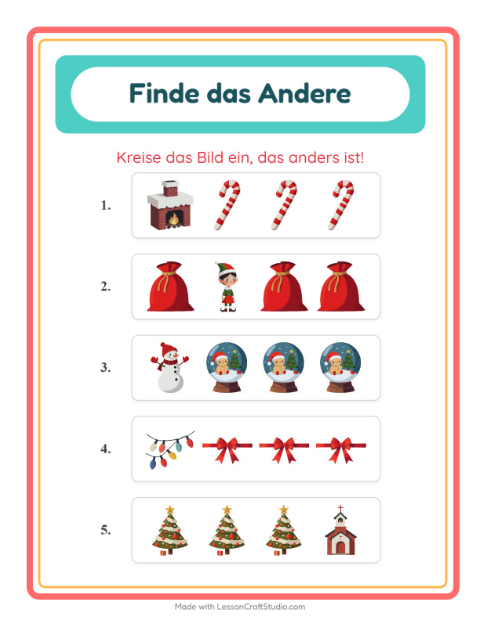 Vorschau: Was passt nicht-Arbeitsblatt mit Weihnachten für Kindergarten
