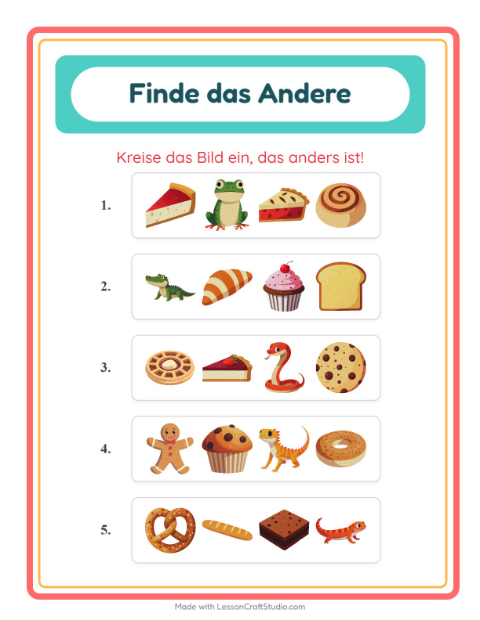 Vorschau: Was passt nicht-Arbeitsblatt mit Bäckerei für Kindergarten