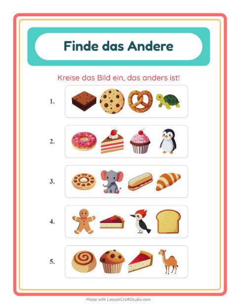 Vorschau: Was passt nicht-Arbeitsblatt mit Bäckerei für Kindergarten