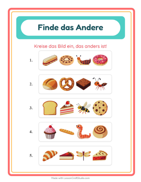 Vorschau: Was passt nicht-Arbeitsblatt mit Bäckerei für Kindergarten
