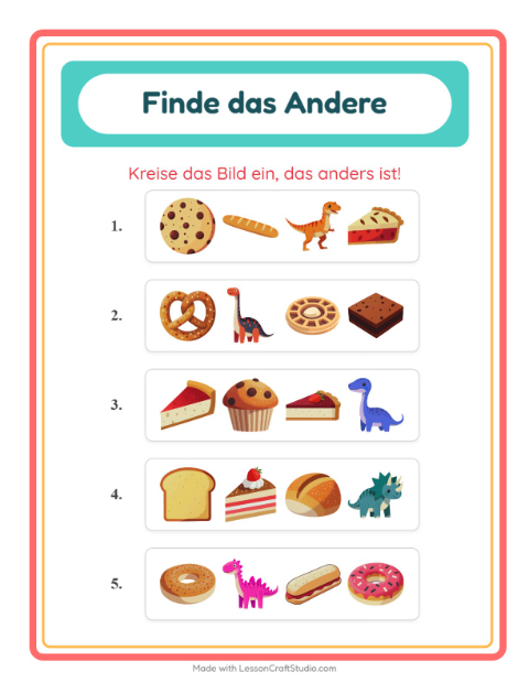 Vorschau: Was passt nicht-Arbeitsblatt mit Bäckerei für Kindergarten