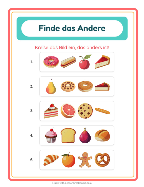 Vorschau: Was passt nicht-Arbeitsblatt mit Bäckerei für Kindergarten