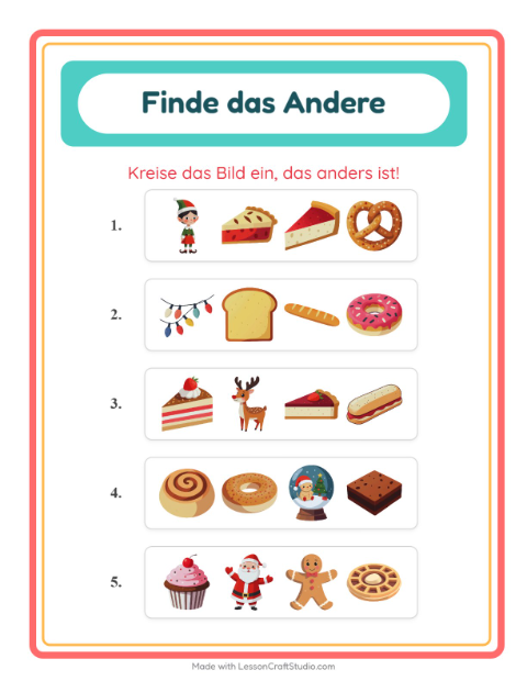 Vorschau: Was passt nicht-Arbeitsblatt mit Bäckerei für Kindergarten