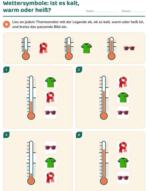 Vorschau: Wettersymbole-Arbeitsblatt für Kindergarten