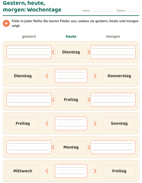 Vorschau: Wochentage und Monate-Arbeitsblatt für 1. Klasse