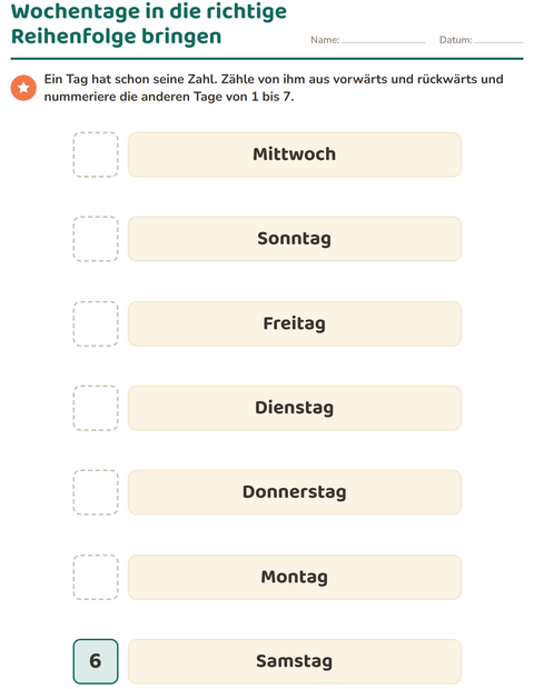 Vorschau: Wochentage und Monate-Arbeitsblatt für Kindergarten
