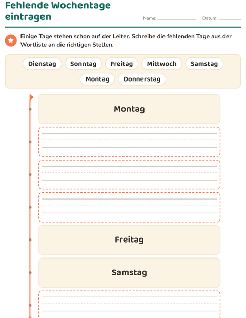 Vorschau: Wochentage und Monate-Arbeitsblatt für Kindergarten