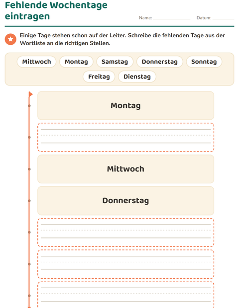 Vorschau: Wochentage und Monate-Arbeitsblatt für Kindergarten