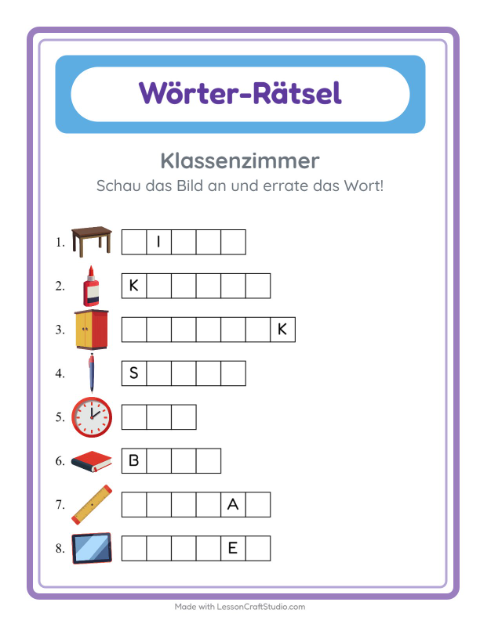 Wörter schreiben – Klassenzimmer
