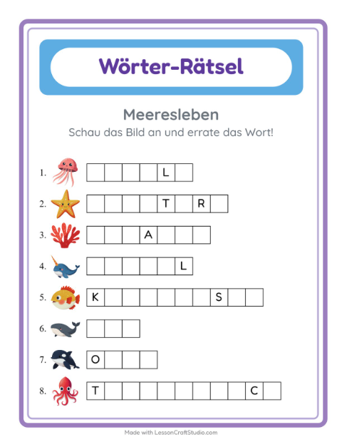 Wörter schreiben – Meeresleben