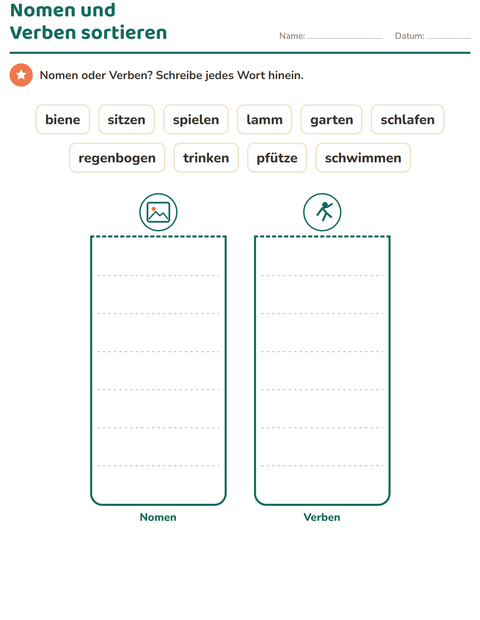 Vorschau: Wortarten-Arbeitsblatt mit Frühling für 1. Klasse