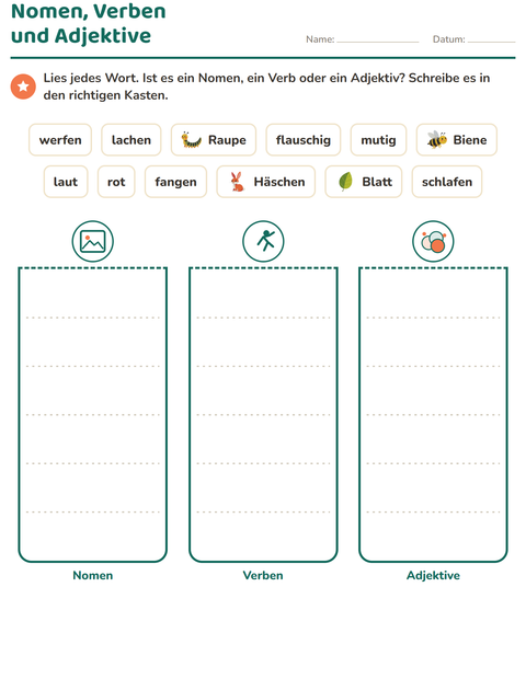 Vorschau: Wortarten-Arbeitsblatt mit Frühling für 2. Klasse