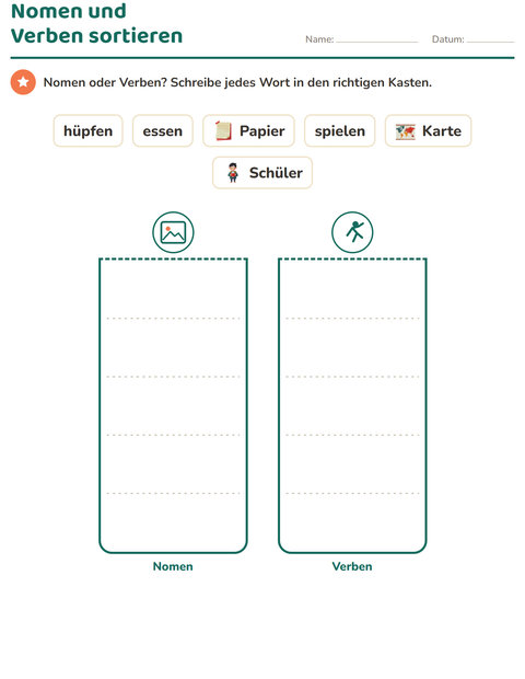 Vorschau: Wortarten-Arbeitsblatt mit Klassenzimmer für 1. Klasse