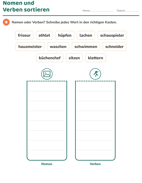 Vorschau: Wortarten-Arbeitsblatt mit Berufe für 1. Klasse