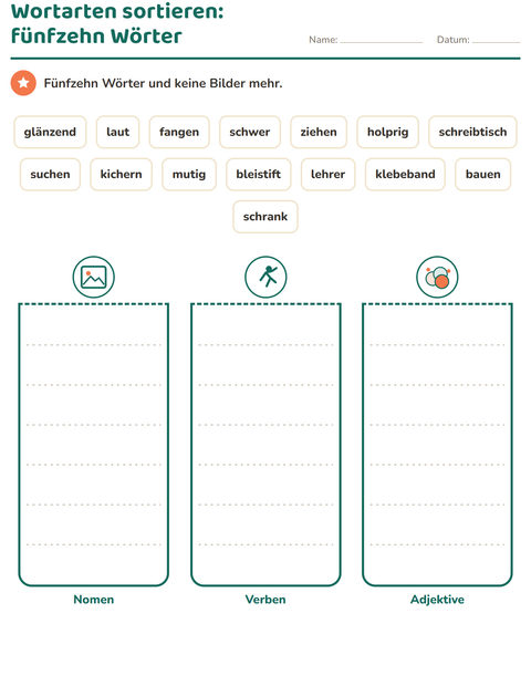 Vorschau: Wortarten-Arbeitsblatt mit Klassenzimmer für 2. Klasse