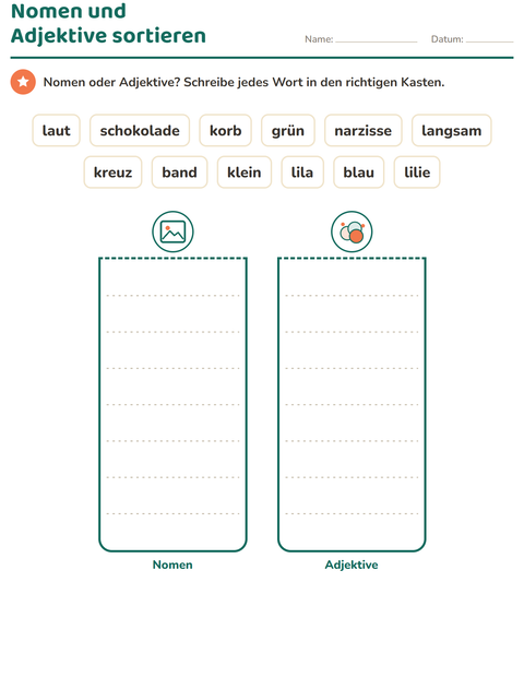 Vorschau: Wortarten-Arbeitsblatt mit Ostern für 1. Klasse