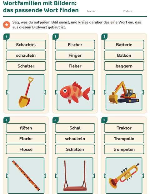 Vorschau: Wortfamilien, Vorsilben und Nachsilben-Arbeitsblatt für 1. Klasse