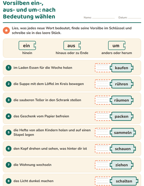 Vorschau: Wortfamilien, Vorsilben und Nachsilben-Arbeitsblatt für 2. Klasse