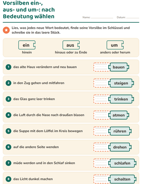 Vorsilben ein-, aus- und um-: nach der Bedeutung wählen