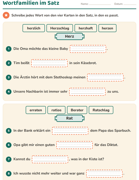 Vorschau: Wortfamilien, Vorsilben und Nachsilben-Arbeitsblatt für 3. Klasse