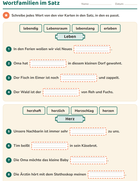 Vorschau: Wortfamilien, Vorsilben und Nachsilben-Arbeitsblatt für 3. Klasse
