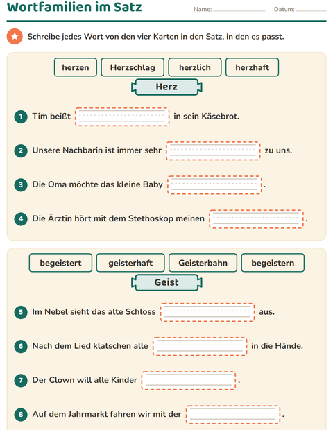 Vorschau: Wortfamilien, Vorsilben und Nachsilben-Arbeitsblatt für 3. Klasse