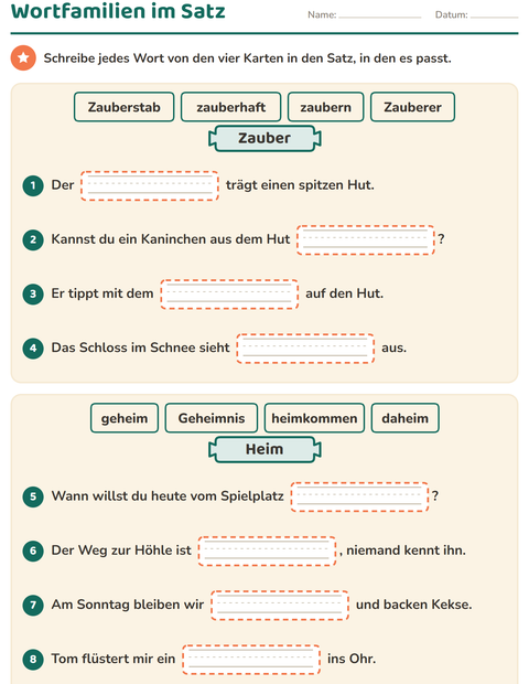 Vorschau: Wortfamilien, Vorsilben und Nachsilben-Arbeitsblatt für 3. Klasse