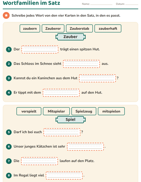 Vorschau: Wortfamilien, Vorsilben und Nachsilben-Arbeitsblatt für 3. Klasse