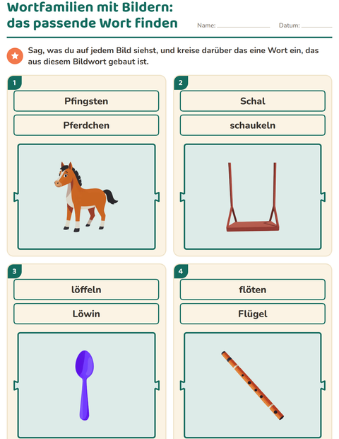 Vorschau: Wortfamilien, Vorsilben und Nachsilben-Arbeitsblatt für 1. Klasse