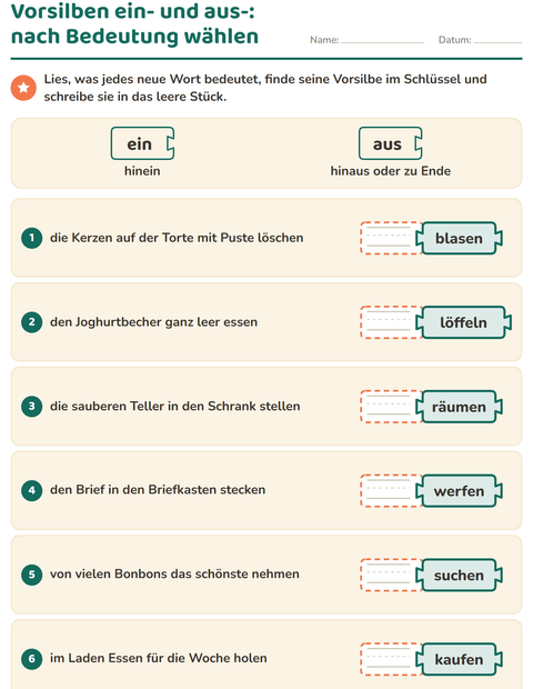Vorschau: Wortfamilien, Vorsilben und Nachsilben-Arbeitsblatt für 2. Klasse