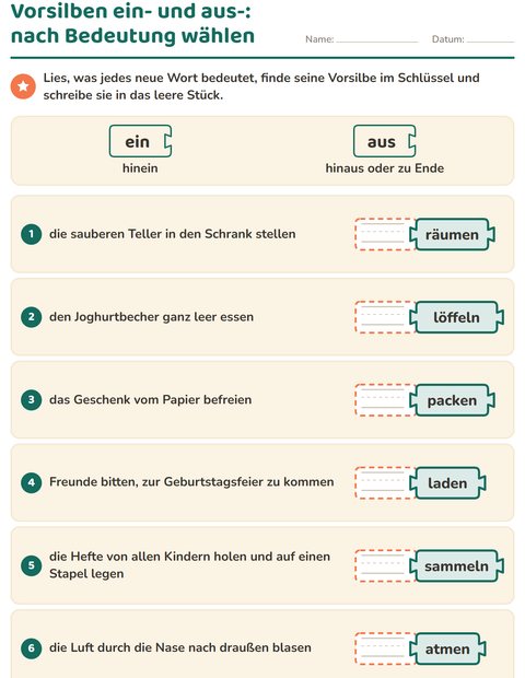 Vorschau: Wortfamilien, Vorsilben und Nachsilben-Arbeitsblatt für 2. Klasse