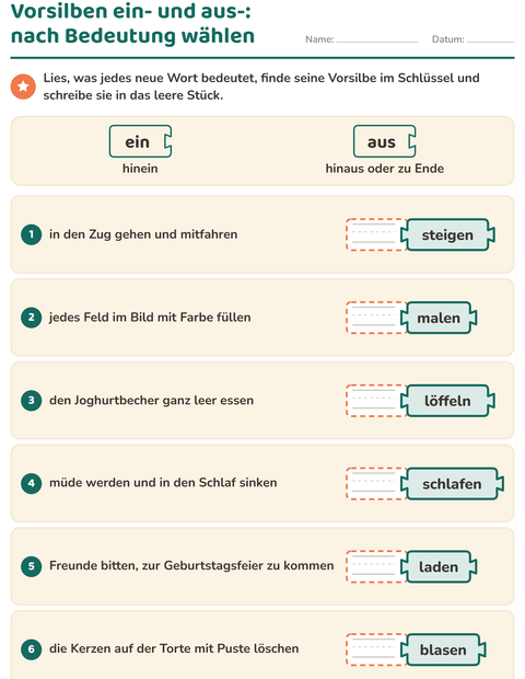 Vorschau: Wortfamilien, Vorsilben und Nachsilben-Arbeitsblatt für 2. Klasse