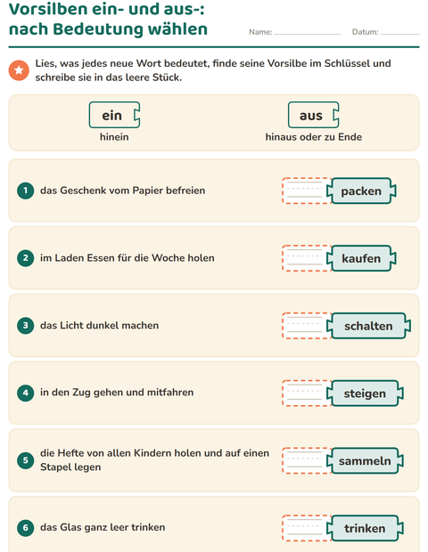 Vorschau: Wortfamilien, Vorsilben und Nachsilben-Arbeitsblatt für 2. Klasse