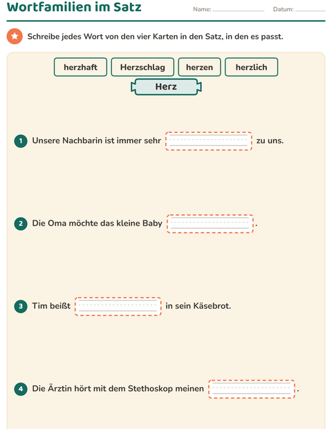 Vorschau: Wortfamilien, Vorsilben und Nachsilben-Arbeitsblatt für 3. Klasse