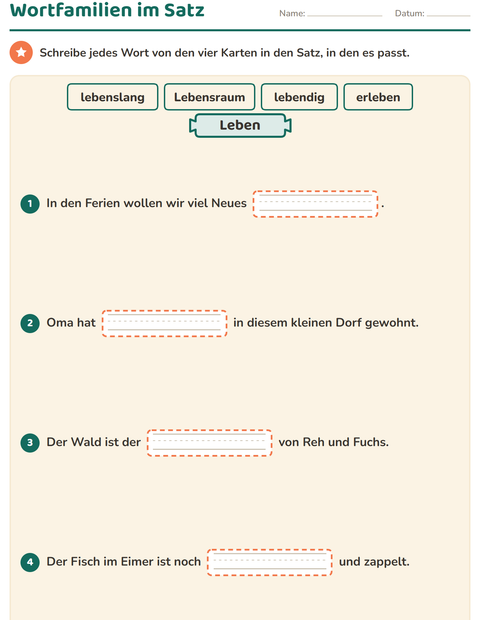 Vorschau: Wortfamilien, Vorsilben und Nachsilben-Arbeitsblatt für 3. Klasse