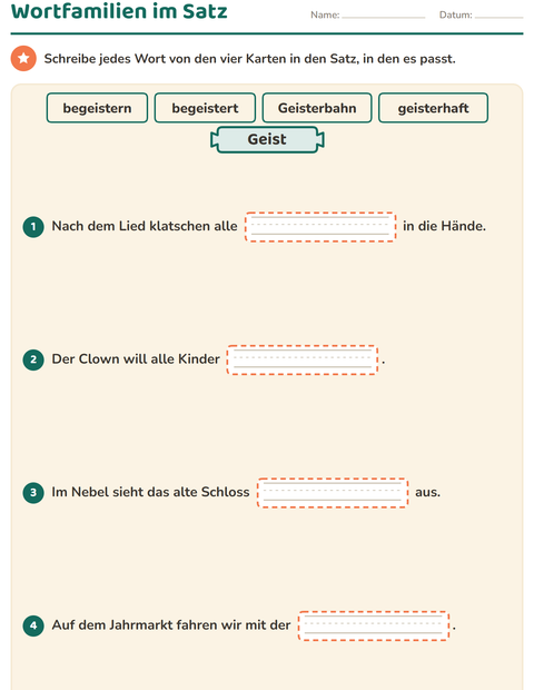 Vorschau: Wortfamilien, Vorsilben und Nachsilben-Arbeitsblatt für 3. Klasse